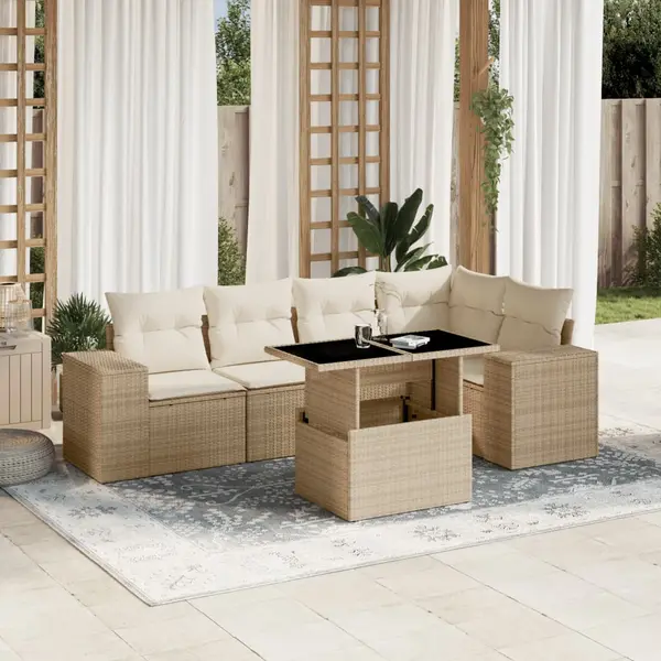 Gossi set canapele de gradina cu perne, 6 piese, bej, poliratan