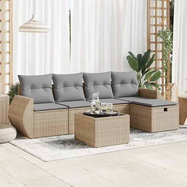 Gossi set canapele de gradina cu perne, 6 piese, bej, poliratan