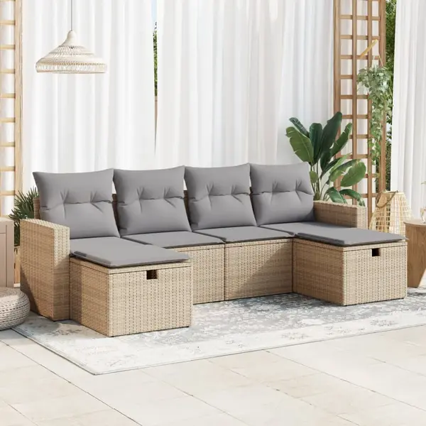 Gossi set canapele de gradina cu perne, 6 piese, bej, poliratan