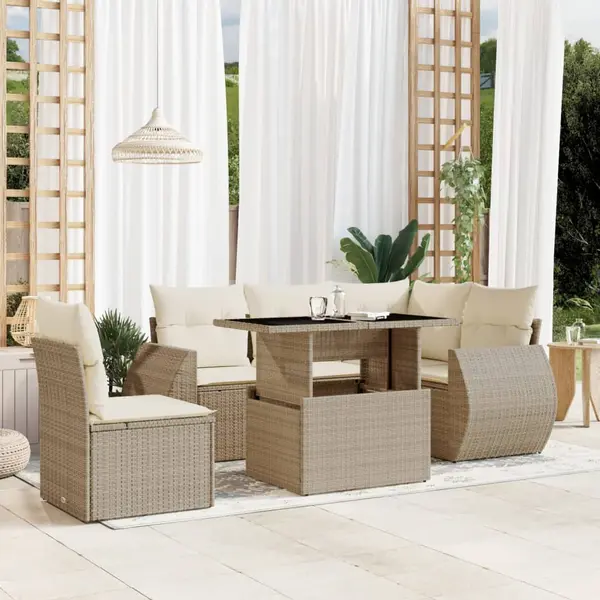 Gossi set canapele de gradina cu perne, 6 piese, bej, poliratan