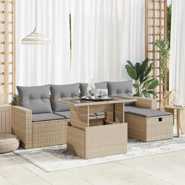 Gossi set canapele de gradina cu perne, 6 piese, bej, poliratan