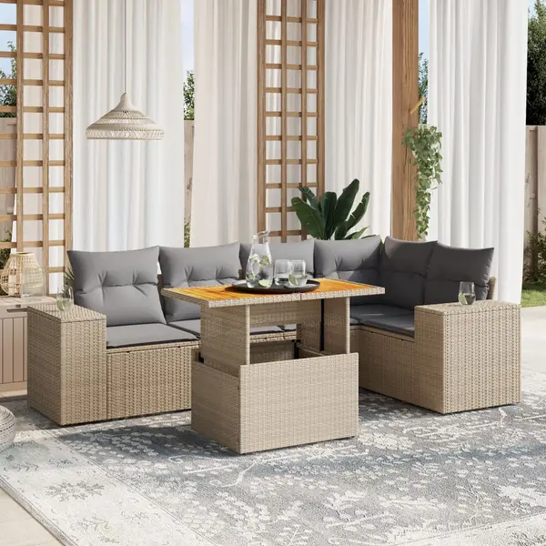 Gossi set canapele de gradina cu perne, 6 piese, bej, poliratan