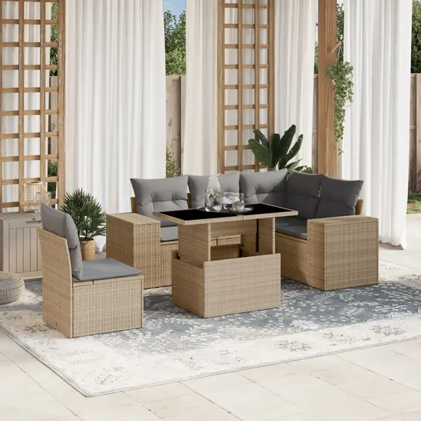 Gossi set canapele de gradina cu perne, 6 piese, bej, poliratan