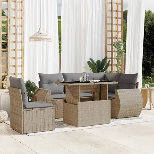 Gossi set canapele de gradina cu perne, 6 piese, bej, poliratan