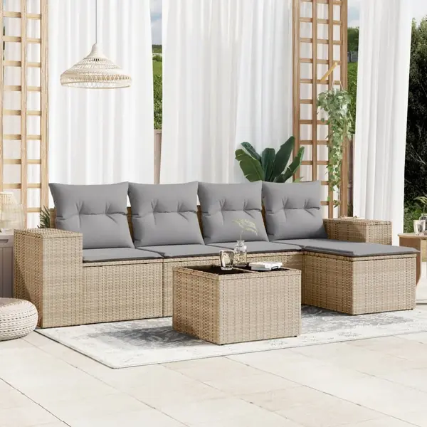 Gossi set canapele de gradina cu perne, 6 piese, bej, poliratan