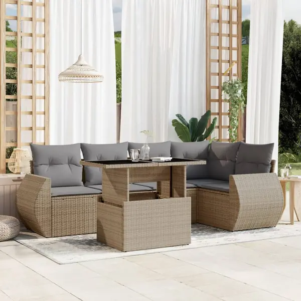 Gossi set canapele de gradina cu perne, 6 piese, bej, poliratan