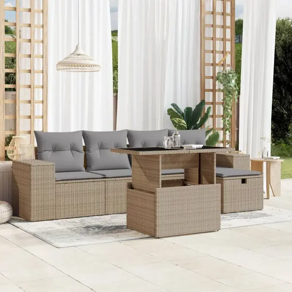 Gossi set canapele de gradina cu perne, 6 piese, bej, poliratan