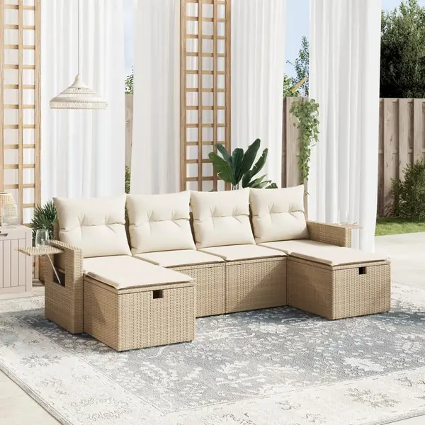 Gossi set canapele de gradina cu perne, 6 piese, bej, poliratan