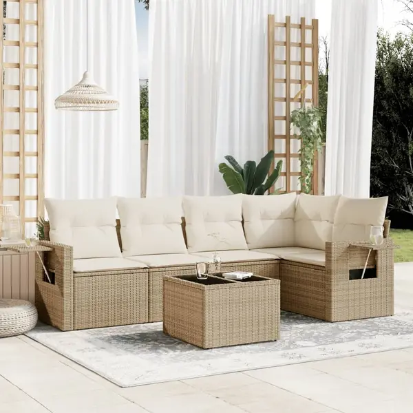 Gossi set canapele de gradina cu perne, 6 piese, bej, poliratan