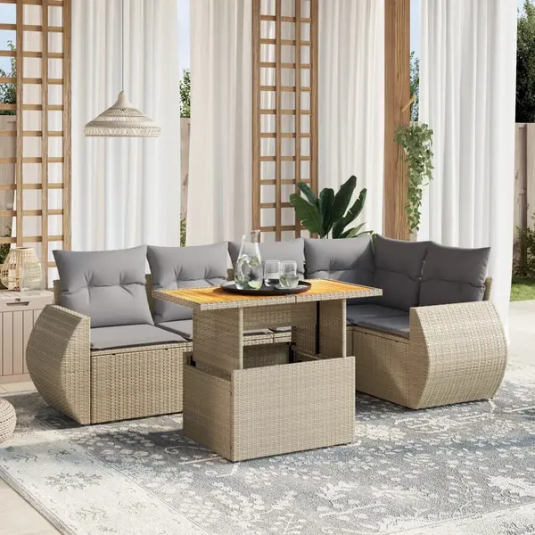 Gossi set canapele de gradina cu perne, 6 piese, bej, poliratan