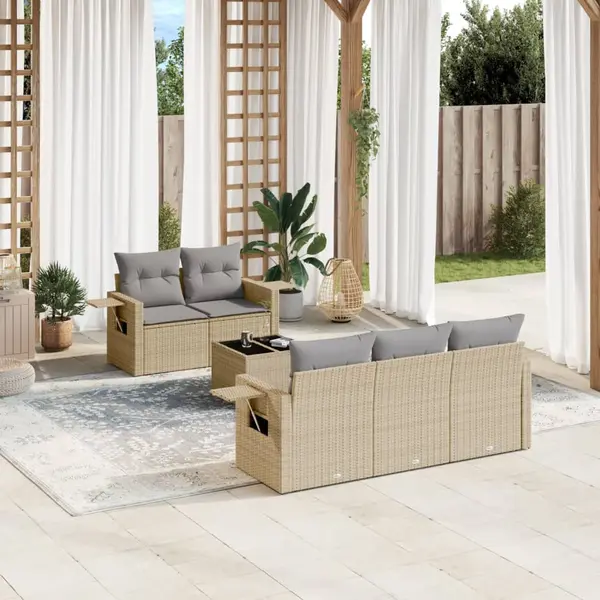 Gossi set canapele de gradina cu perne, 6 piese, bej, poliratan