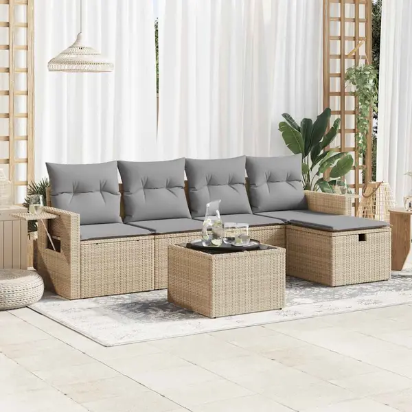 Gossi set canapele de gradina cu perne, 6 piese, bej, poliratan