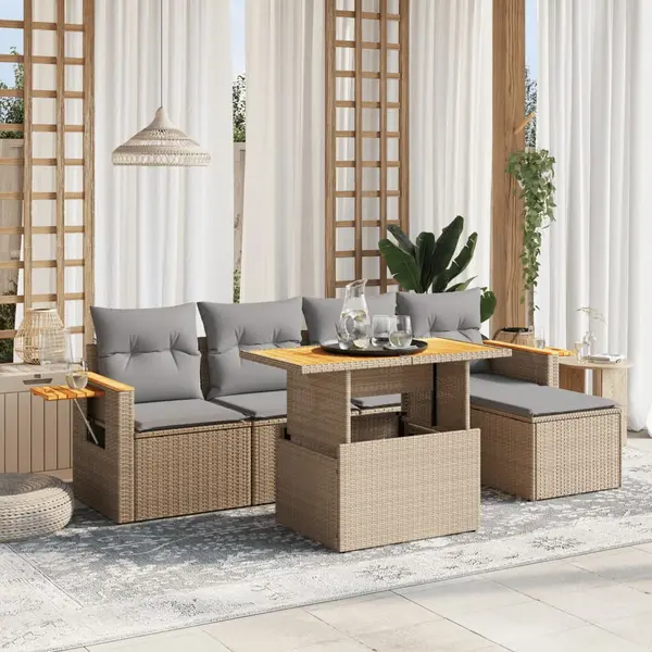 Gossi set canapele de gradina cu perne, 6 piese, bej, poliratan