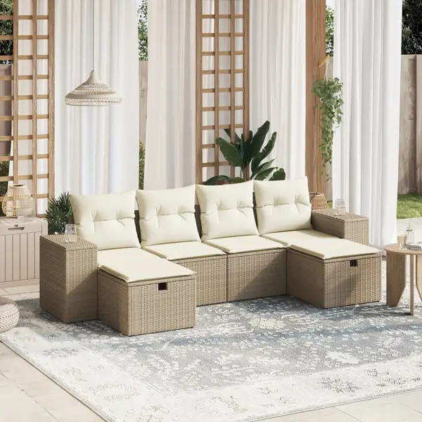Gossi set canapele de gradina cu perne, 6 piese, bej, poliratan