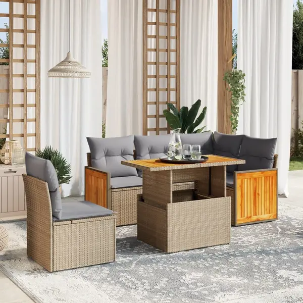 Gossi set canapele de gradina cu perne, 6 piese, bej, poliratan