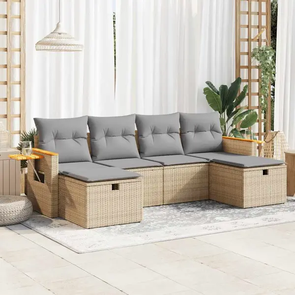 Gossi set canapele de gradina cu perne, 6 piese, bej, poliratan