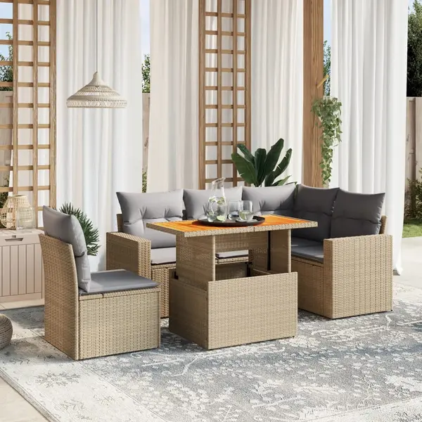 Gossi set canapele de gradina cu perne, 6 piese, bej, poliratan