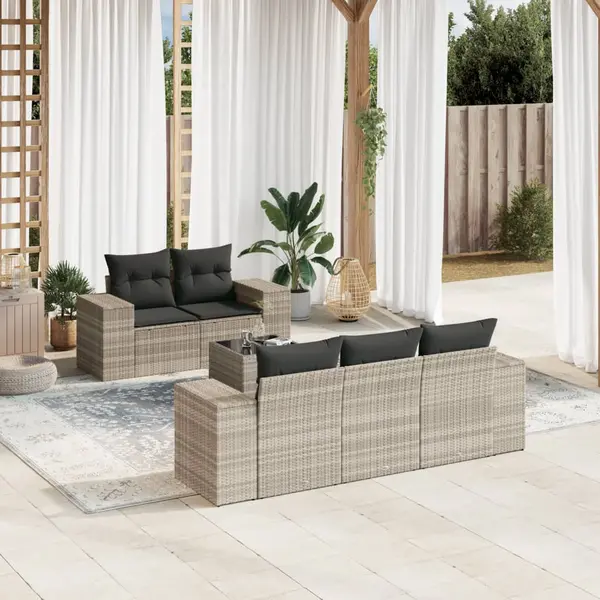 Gossi set canapele de gradina cu perne, 6 piese gri deschis poliratan