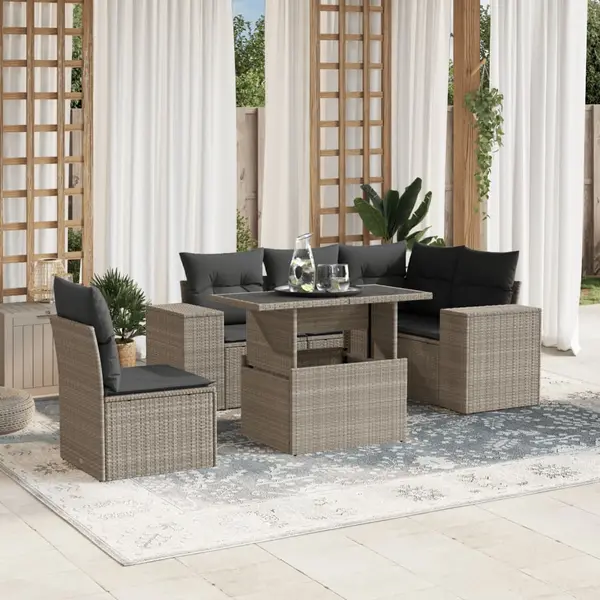 Gossi set canapele de gradina cu perne, 6 piese gri deschis poliratan