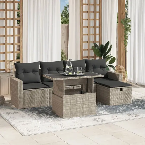 Gossi set canapele de gradina cu perne, 6 piese gri deschis poliratan
