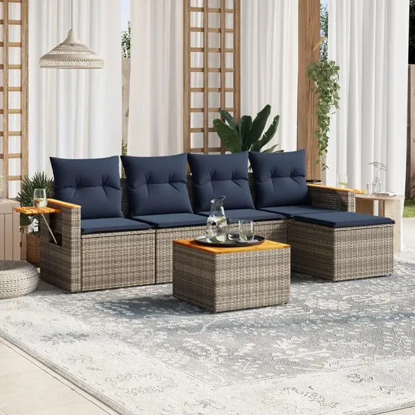 Gossi set canapele de gradina cu perne, 6 piese, gri, poliratan
