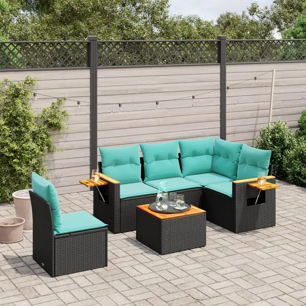 Gossi set canapele de gradina cu perne, 6 piese, negru, poliratan