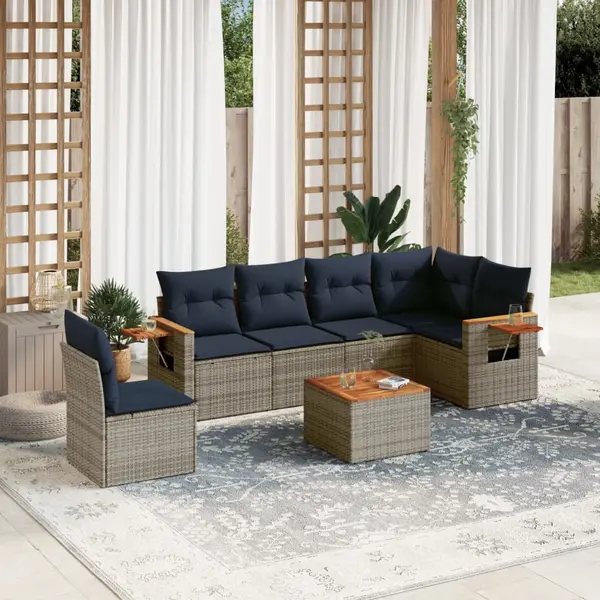 Gossi set canapele de gradina cu perne, 7 piese, gri, poliratan