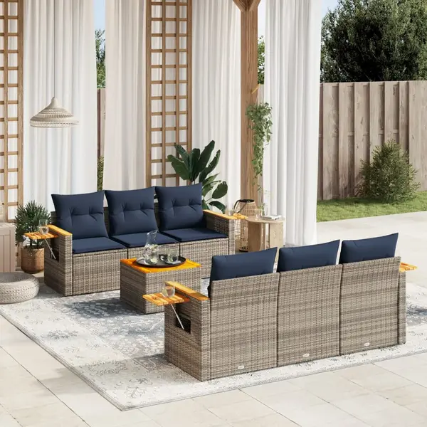 Gossi set canapele de gradina cu perne, 7 piese, gri, poliratan