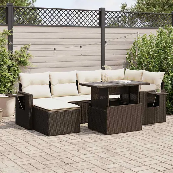 Gossi set canapele de gradina cu perne, 7 piese, maro, poliratan