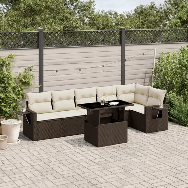 Gossi set canapele de gradina cu perne, 7 piese, maro, poliratan