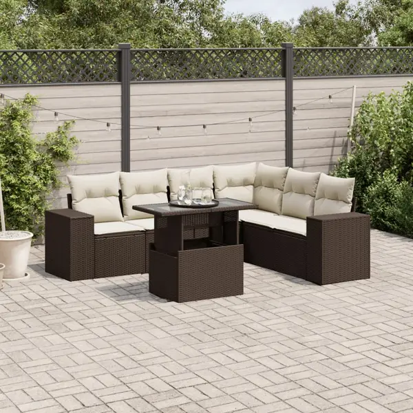 Gossi set canapele de gradina cu perne, 7 piese, maro, poliratan