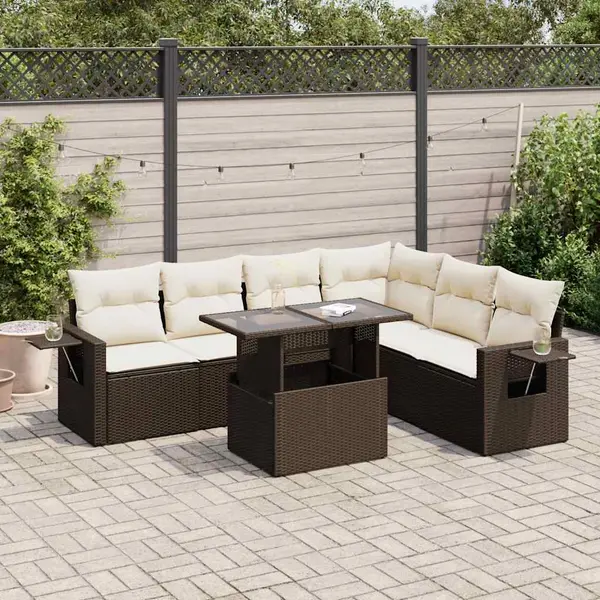 Gossi set canapele de gradina cu perne, 7 piese, maro, poliratan
