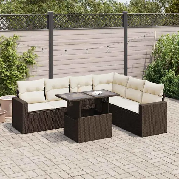 Gossi set canapele de gradina cu perne, 7 piese, maro, poliratan