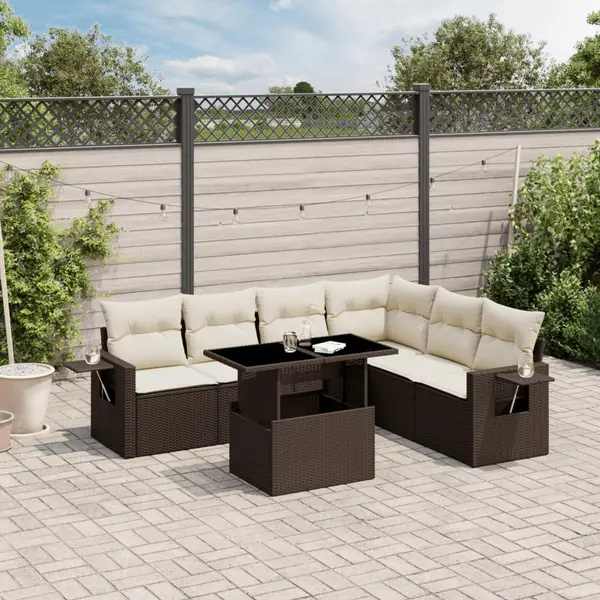 Gossi set canapele de gradina cu perne, 7 piese, maro, poliratan