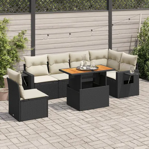 Gossi set canapele de gradina cu perne, 7 piese, negru, poliratan