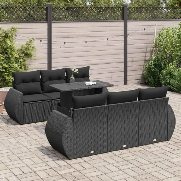Gossi set canapele de gradina cu perne, 7 piese, negru, poliratan