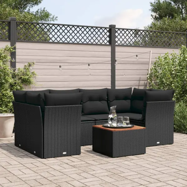 Gossi set canapele de gradina cu perne, 7 piese, negru, poliratan