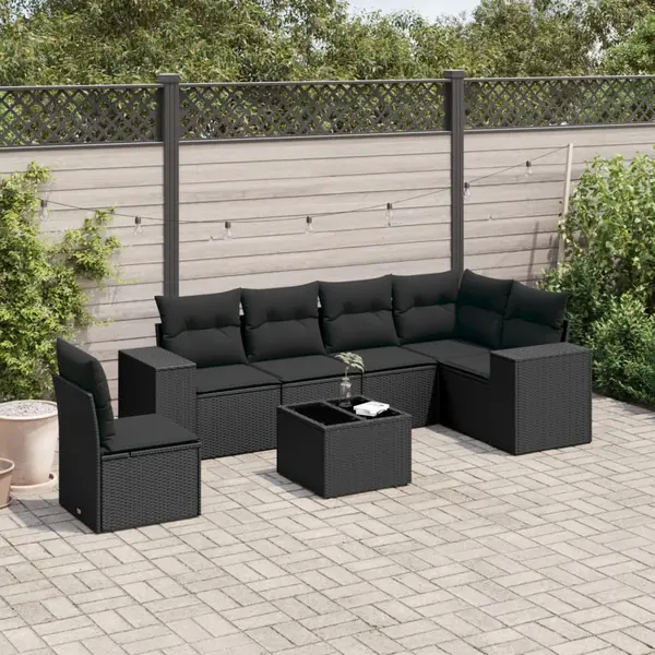 Gossi set canapele de gradina cu perne, 7 piese, negru, poliratan