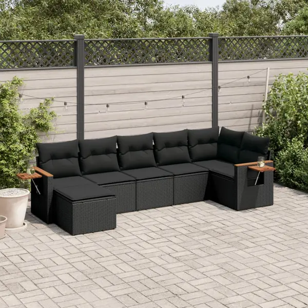 Gossi set canapele de gradina cu perne, 7 piese, negru, poliratan