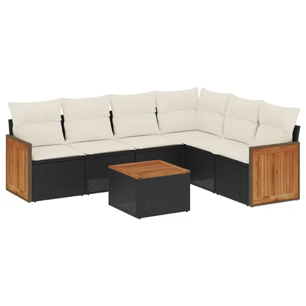 Gossi set canapele de gradina cu perne, 7 piese, negru, poliratan