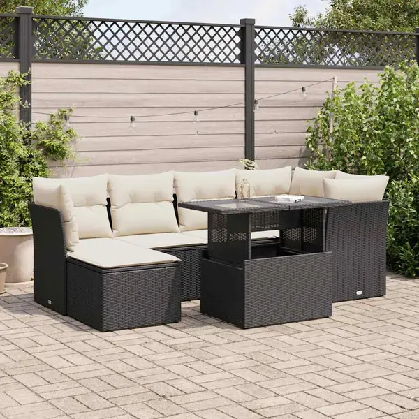 Gossi set canapele de gradina cu perne, 7 piese, negru, poliratan