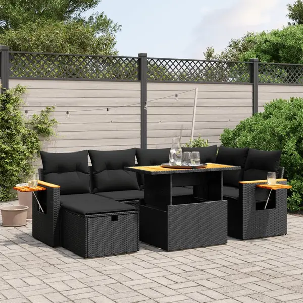 Gossi set canapele de gradina cu perne, 7 piese, negru, poliratan