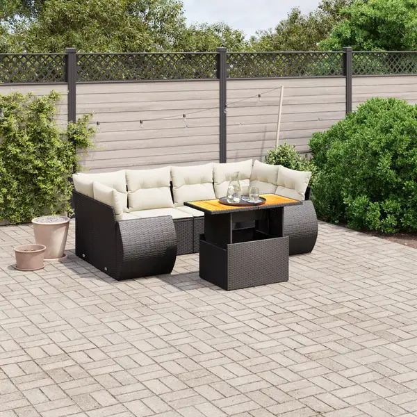 Gossi set canapele de gradina cu perne, 7 piese, negru, poliratan