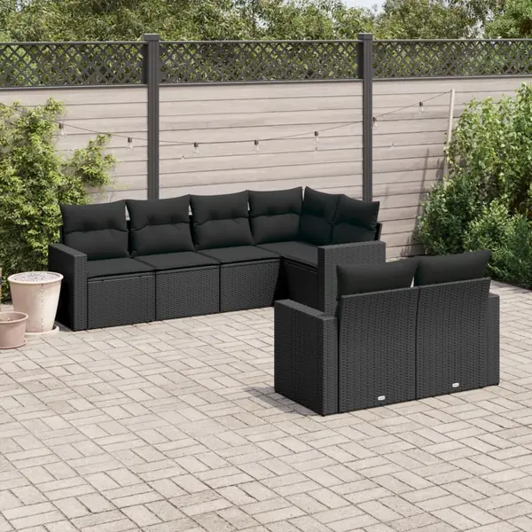 Gossi set canapele de gradina cu perne, 7 piese, negru, poliratan