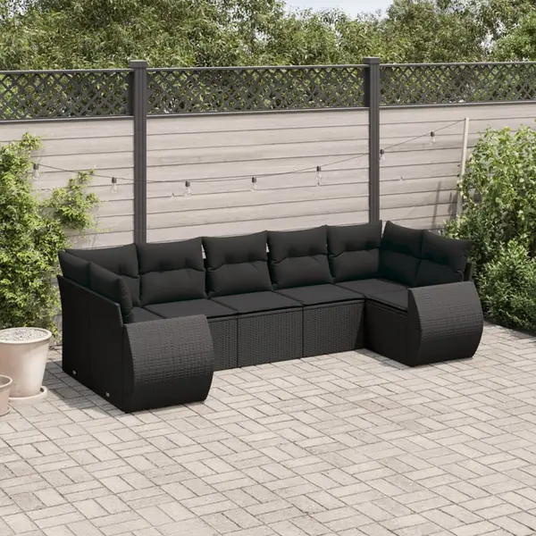 Gossi set canapele de gradina cu perne, 7 piese, negru, poliratan