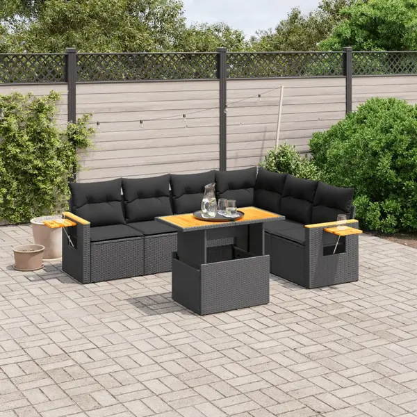 Gossi set canapele de gradina cu perne, 7 piese, negru, poliratan