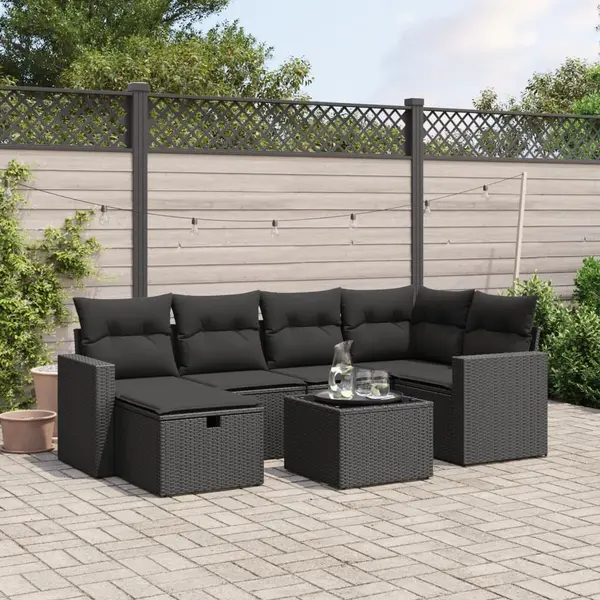 Gossi set canapele de gradina cu perne, 7 piese, negru, poliratan