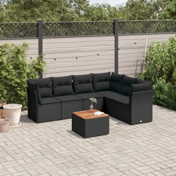 Gossi set canapele de gradina cu perne, 7 piese, negru, poliratan