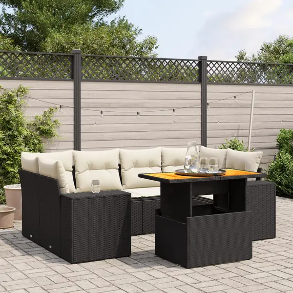 Gossi set canapele de gradina cu perne, 7 piese, negru, poliratan