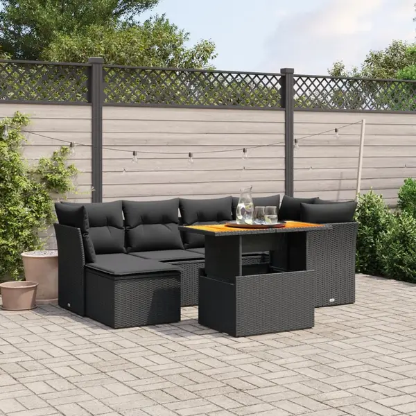 Gossi set canapele de gradina cu perne, 7 piese, negru, poliratan
